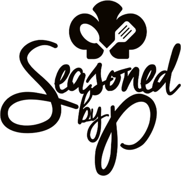 Seasoned by P logo — a script wordmark under a chef's hat formed from a spoon and spatula